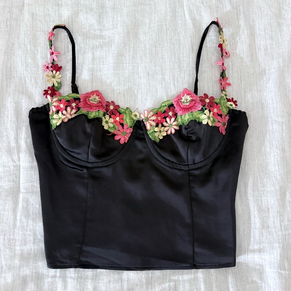 Princess Polly Enchante to Meet You Black Silk Top Size 6